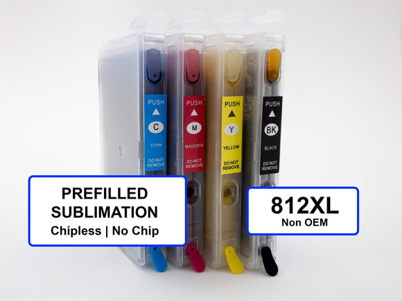 812XL Alternative Sublimation Ink Cartridge Set - No Chip Refillable Cart for WF7310, WF7820, WF7840, WF4740