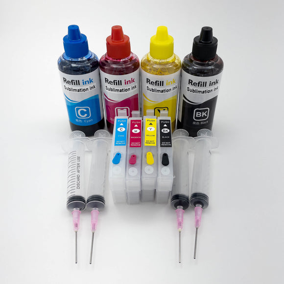 702XL Alternative No Chip Sublimation Kit for WF3720 WF3730 Wf3733 with Ink, Refillable Carts and Syringe Set