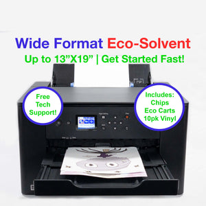 Wide Format Eco-Solvent Printer Bundle - Refillable Cartridges with Eco Solvent Ink and Heat Transfer Vinyl