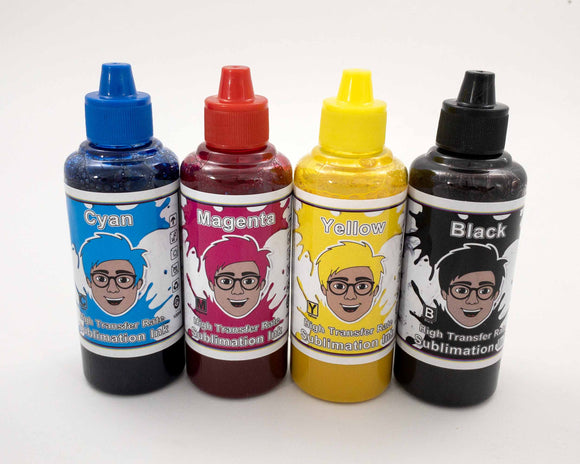 Paper Bryan Sublimation Ink - Set of 4 - 100ml Bottles formulated for 4-Color WF and XP Inkjet printers
